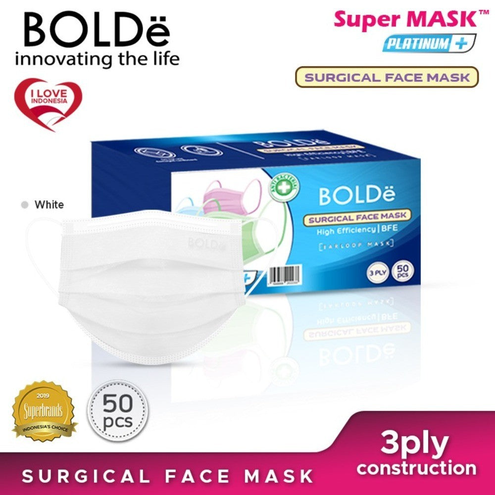 BOLDe Surgical Mask Platinum Plus (putih) 50 pcs Free Hand Sanitizer