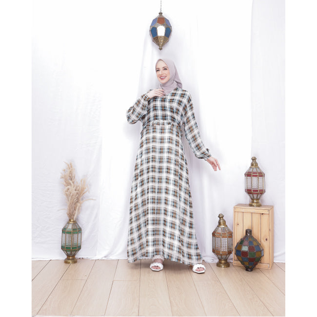 Sophia Side Cross Dress (Tartan Brown)