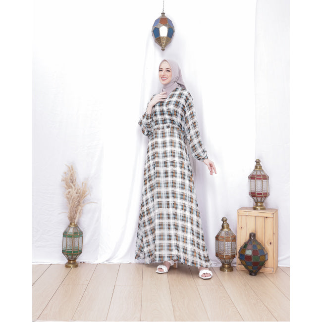 Sophia Side Cross Dress (Tartan Brown)