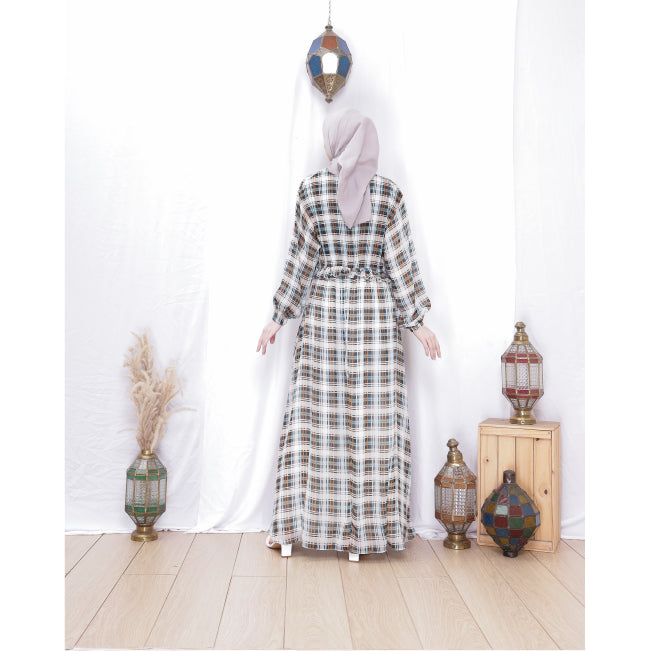 Sophia Side Cross Dress (Tartan Brown)