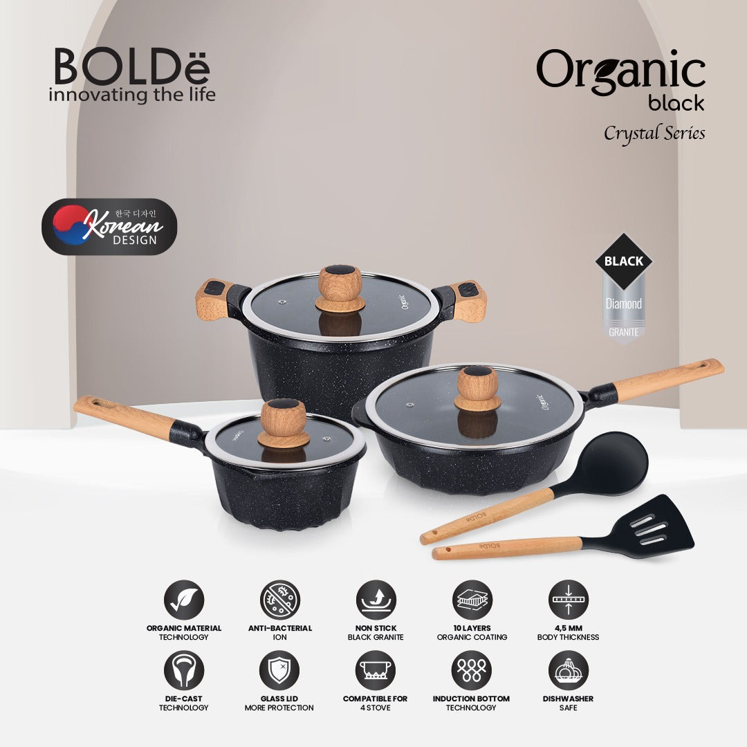Organic Black Crystal Series Set 8 Pcs (Panci Set Anti Lengket)