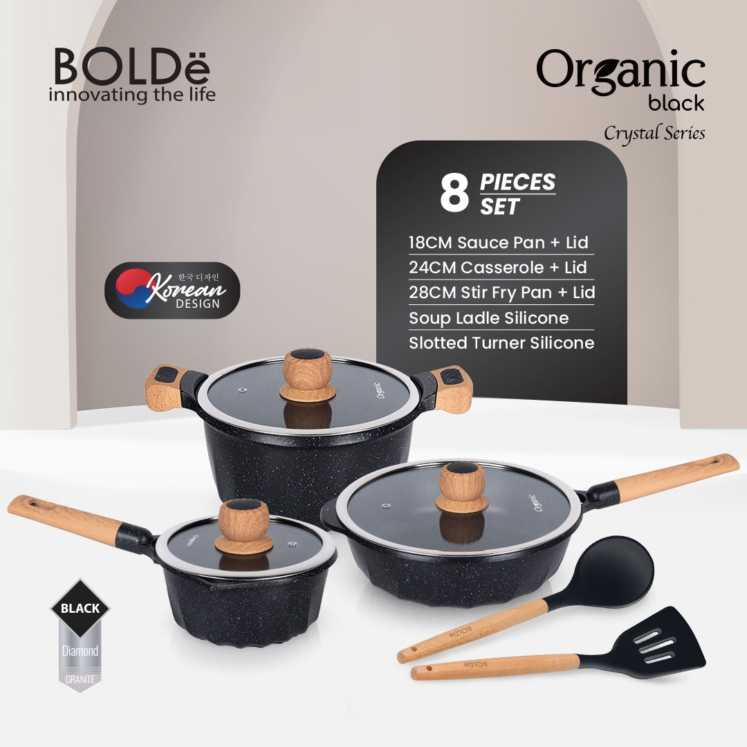 Organic Black Crystal Series Set 8 Pcs (Panci Set Anti Lengket)