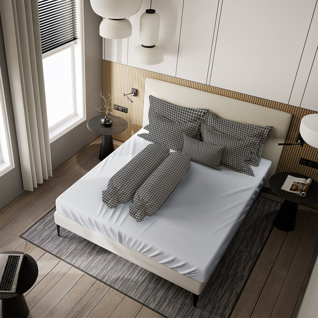 Sprei Nyenyak Aesthetic Motif Kotak Grey and White