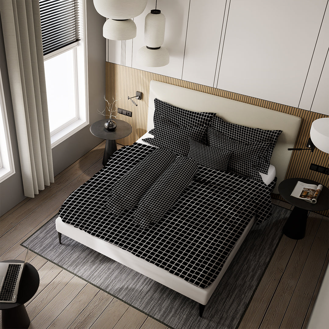 Nyenyak Bed Cover Aesthetic Motif Kotak Grey and White