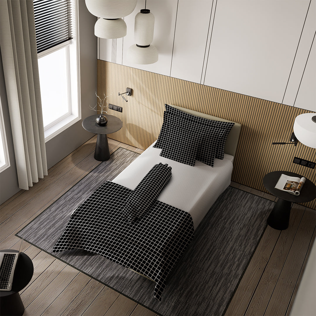 Nyenyak Bed Cover Aesthetic Motif Kotak Black and White