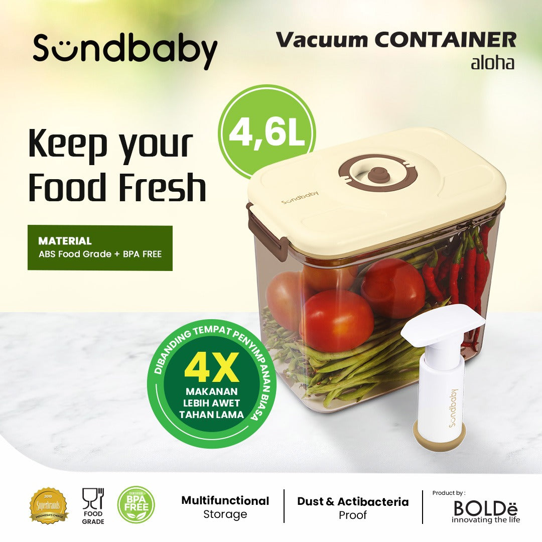 Sundbaby Smart Vacuum Container – Aloha 4.6L (Penyimpanan Makanan) Cream Brown