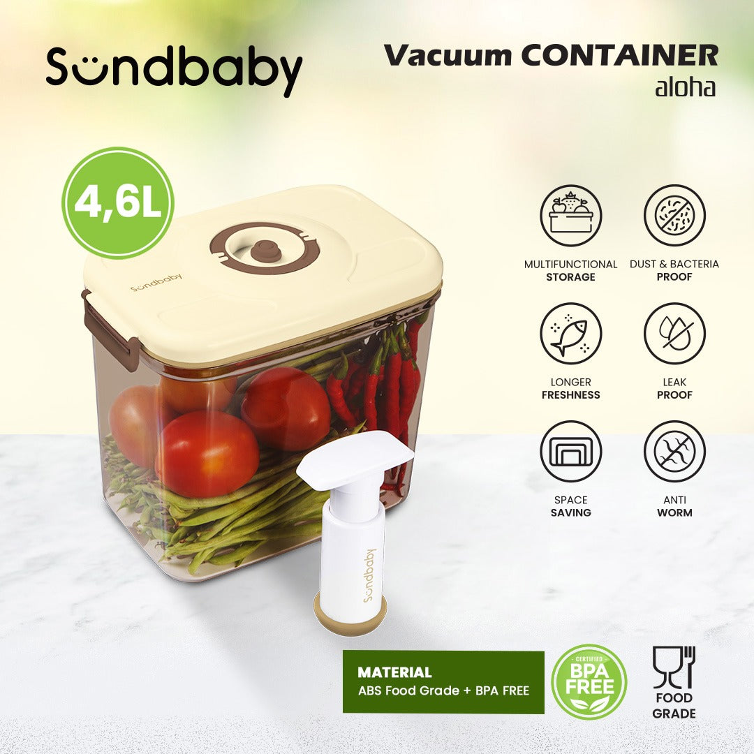 Sundbaby Smart Vacuum Container – Aloha 4.6L (Penyimpanan Makanan) Cream Brown
