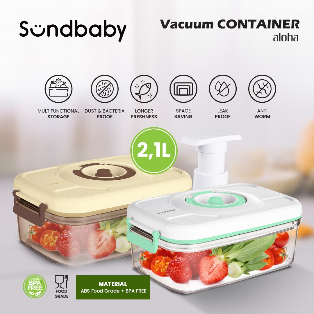 Sundbaby Smart Vacuum Container – Aloha 2.1L (Penyimpanan Makanan) Brown