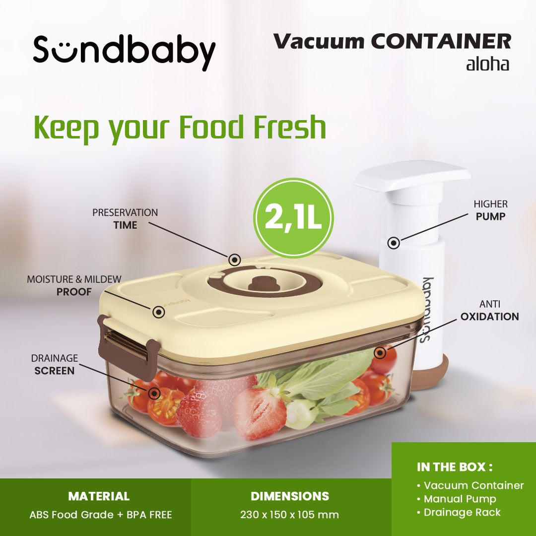 Sundbaby Smart Vacuum Container – Aloha 2.1L (Penyimpanan Makanan) Brown