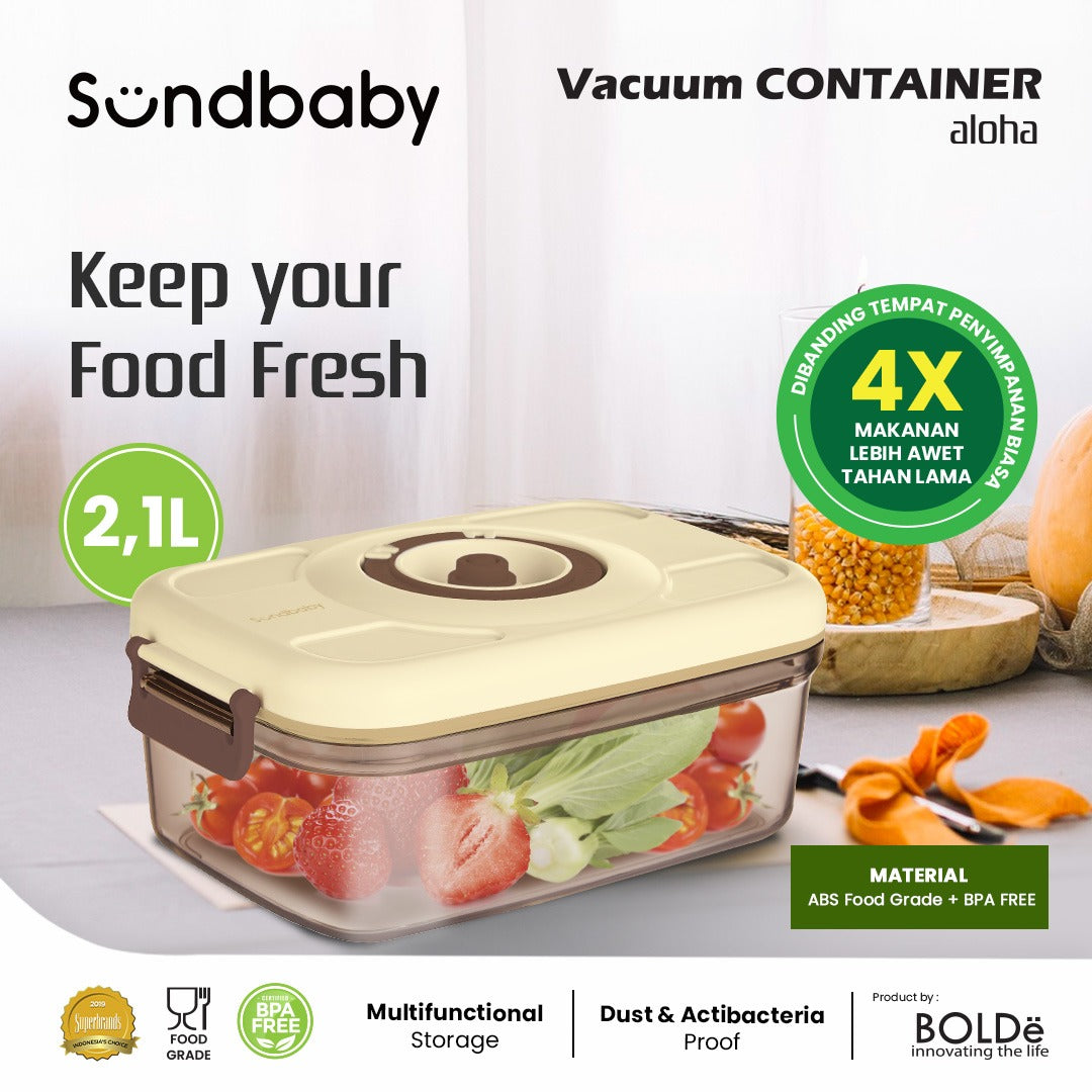 Sundbaby Smart Vacuum Container – Aloha 2.1L (Penyimpanan Makanan) Brown