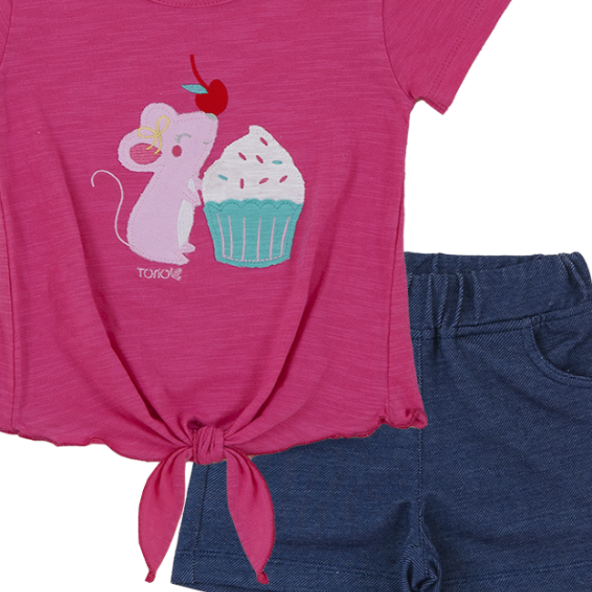 TORIO Short Pant Set Mouse With Cake - Setelan Anak Perempuan