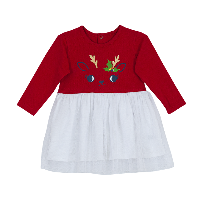 TORIO Cute Christmas Reindeer Dress - Dress Anak Perempuan