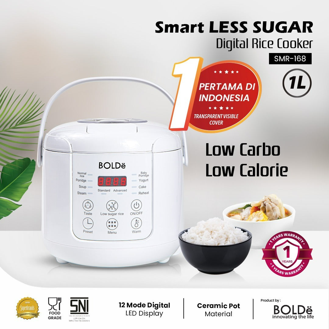 BOLDe Smart Less Sugar Digital Rice Cooker 1L White/white