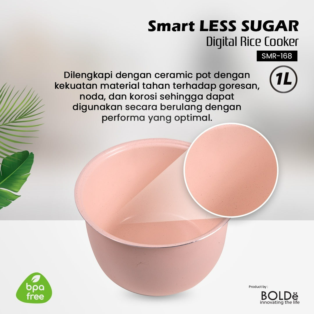 BOLDe Smart Less Sugar Digital Rice Cooker 1L White/white