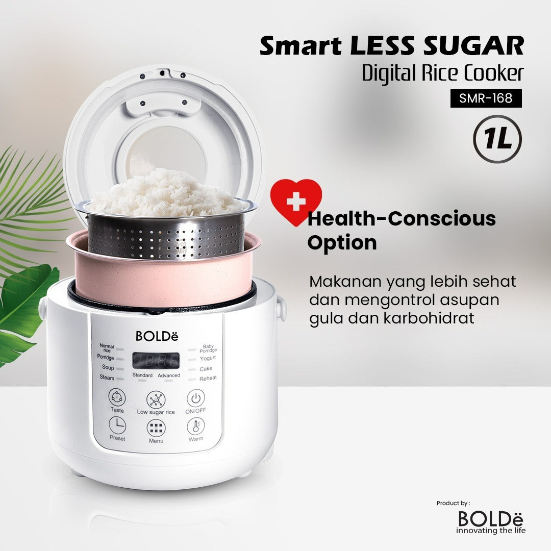 BOLDe Smart Less Sugar Digital Rice Cooker 1L White/white