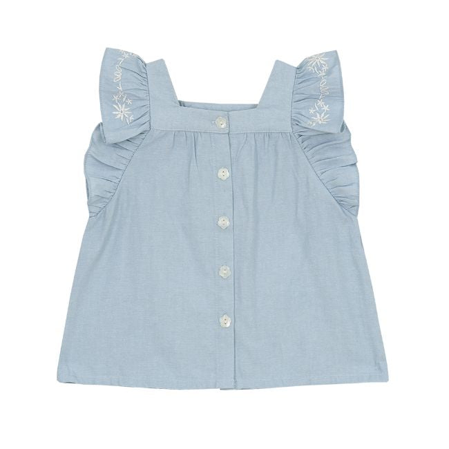 TORIO Ruffle Sleveless Blouse Denim - Atasan Anak Perempuan - Blouse Anak