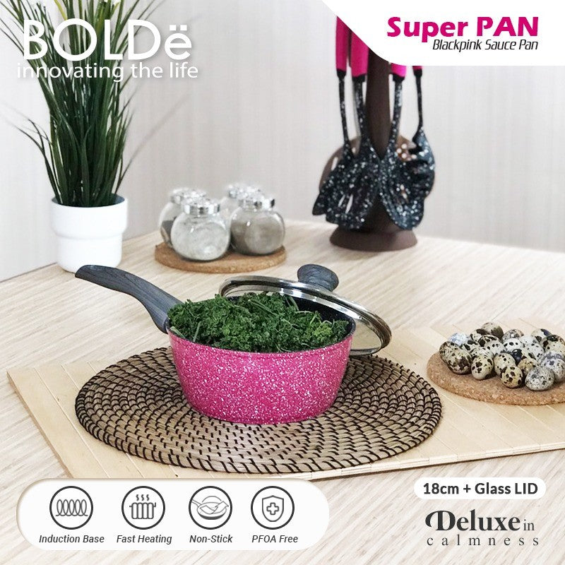 BOLDe Sauce Pan 18 cm Lid Glass Black Pink
