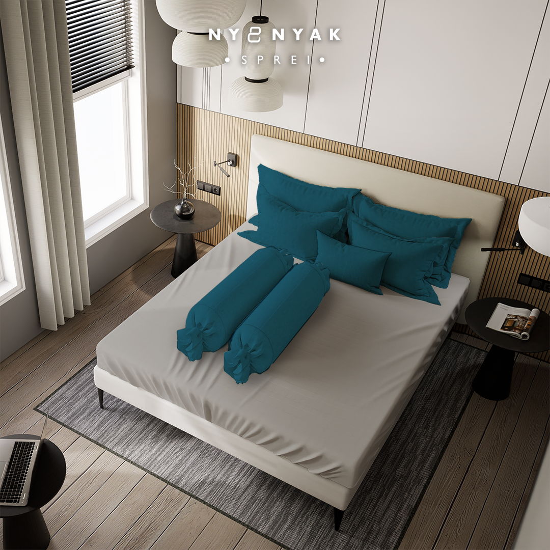 Sprei Nyenyak Solid Plain Jade & Sarung Bantal Guling Pine Green - Queen 160x200x20