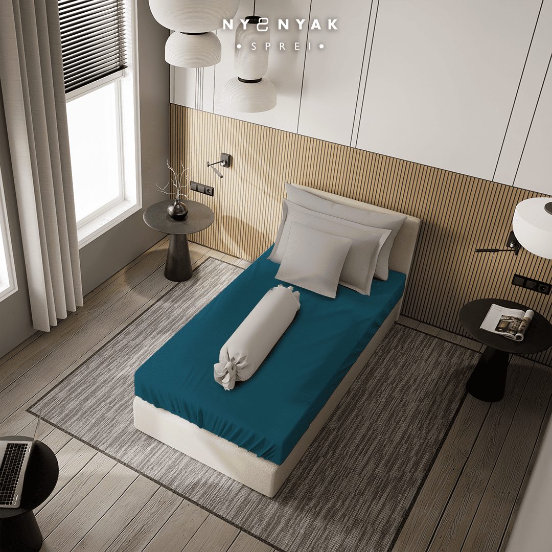 Sprei Nyenyak Solid Plain Pine Green & Sarung Bantal Guling Jade - Single 120x200x30