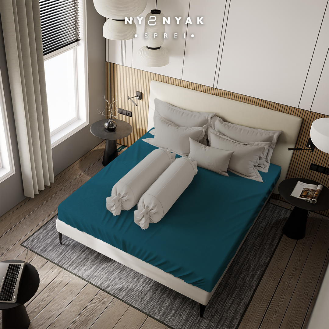 Sprei Nyenyak Solid Plain Pine Green & Sarung Bantal Guling Jade - Queen 160x200x20