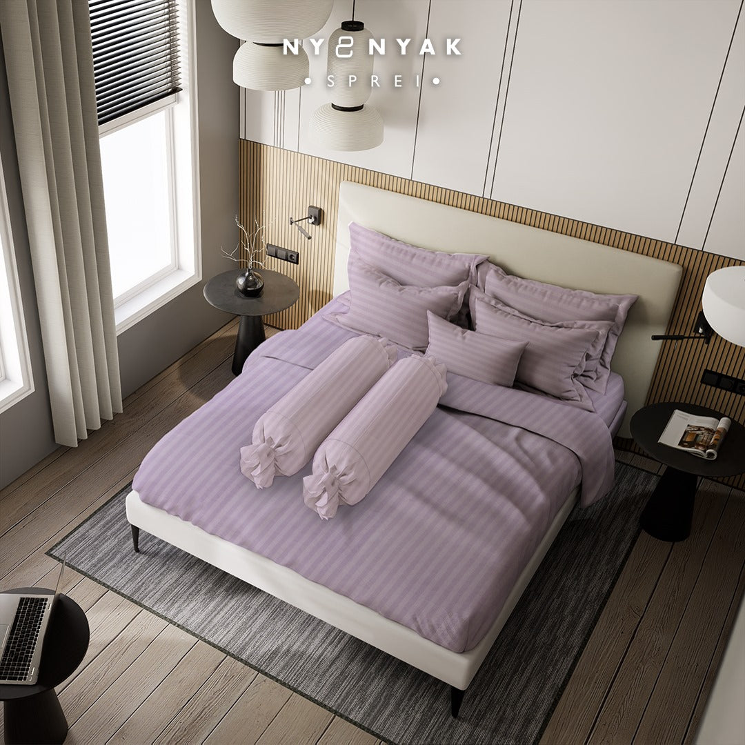 Nyenyak Bed Cover Premium Mini Stripes Plum
