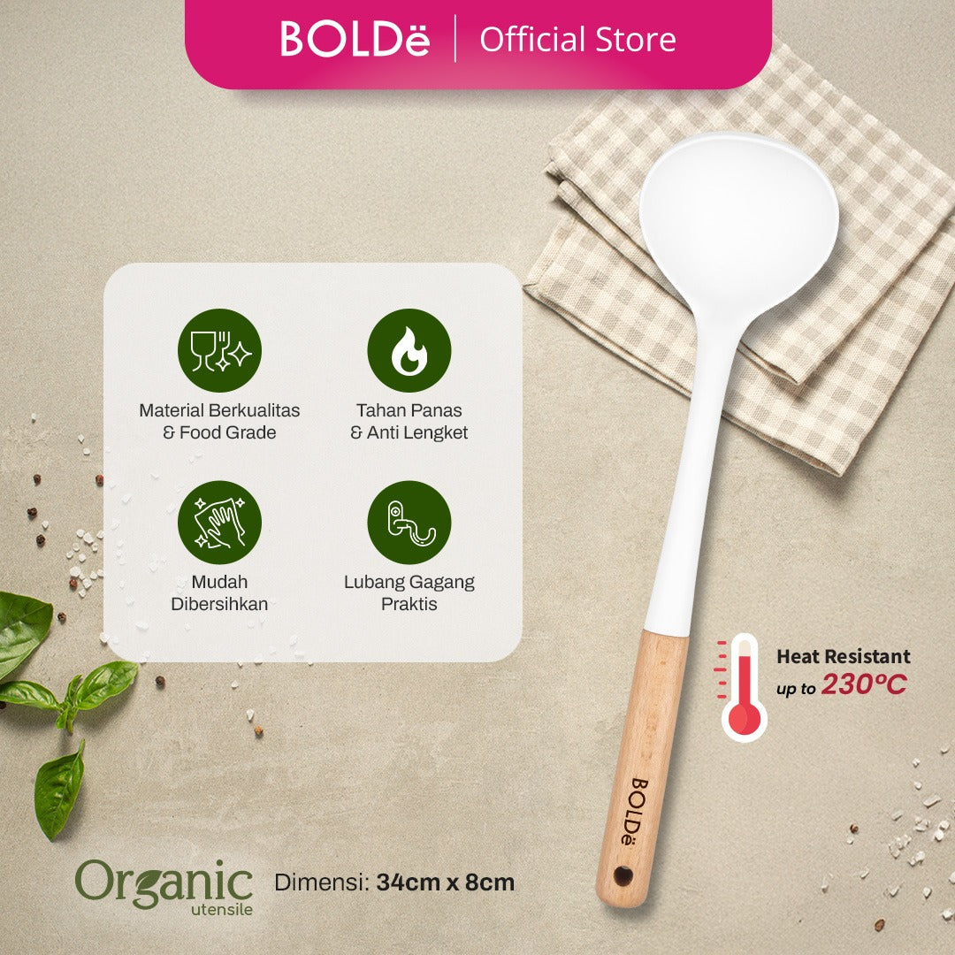 BOLDe organic white utensile Silicone soup ladle