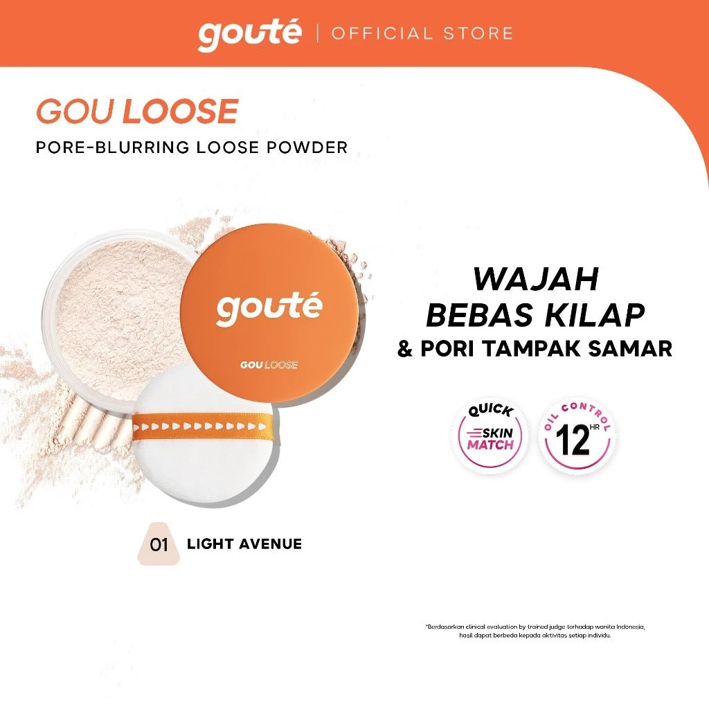 Goute Pore Blurring Loose Powder - Smooth Finish Medium to Full Coverage | bedak tabur tahan lama - 01 Light Avenue