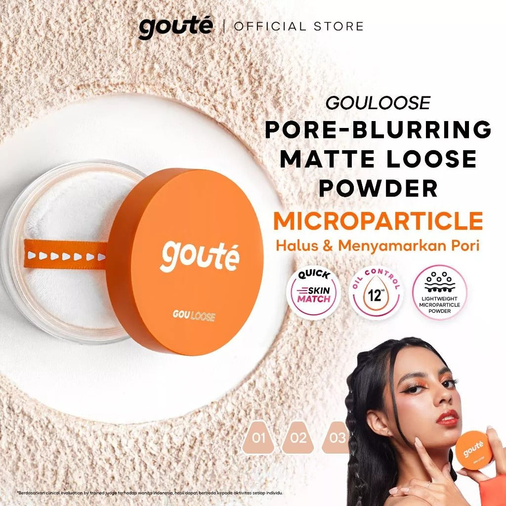 Goute Pore Blurring Loose Powder - Smooth Finish Medium to Full Coverage | bedak tabur tahan lama - 02 Beige Line