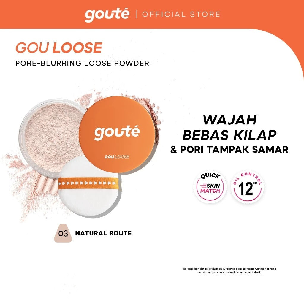 Goute Pore Blurring Loose Powder - Smooth Finish Medium to Full Coverage | bedak tabur tahan lama - 03 Natural Route