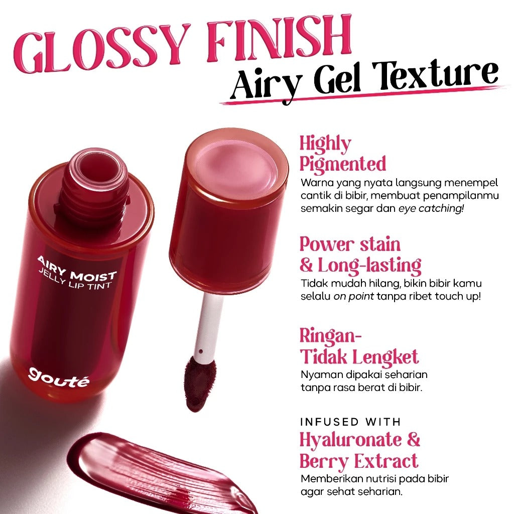 Goute Airy Jelly Lip Tint Stain - Light Moist | Long Lasting up 12H | Ringan Tahan Lama | Gloss Glossy | Dewy Cheek - 08 Fig Canyon