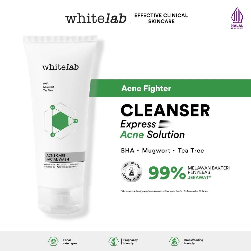 Whitelab Acne Care Facial Wash - Sabun Cuci Muka Untuk Kulit Jerawat Kontrol Minyak Berlebih Anti Bakteri dengan Mugwort, Tea Tree