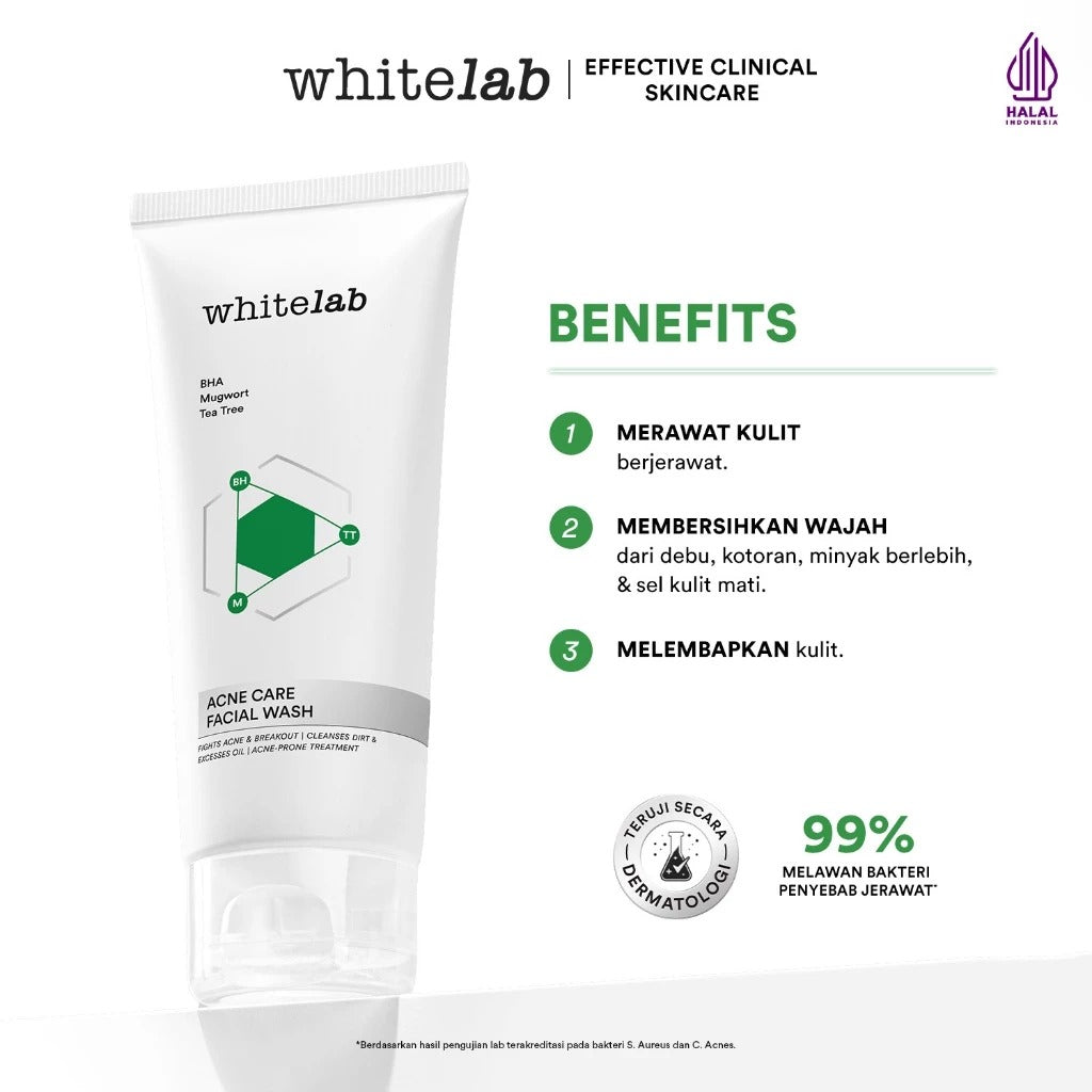 Whitelab Acne Care Facial Wash - Sabun Cuci Muka Untuk Kulit Jerawat Kontrol Minyak Berlebih Anti Bakteri dengan Mugwort, Tea Tree