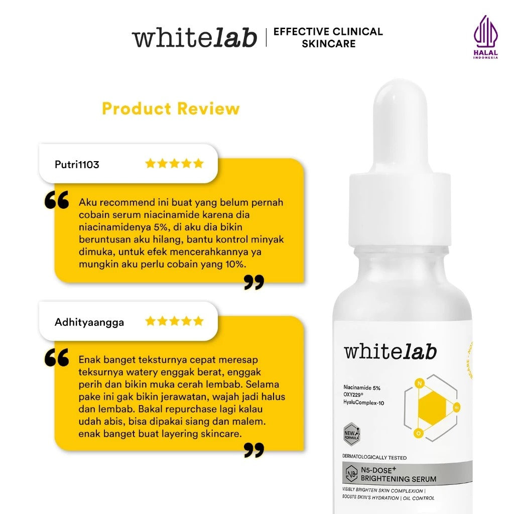 Whitelab Serum Niacinamide 5% Brightening Booster - Cerah Maksimal untuk Kulit Sensitif N5-Dose+ 2.0