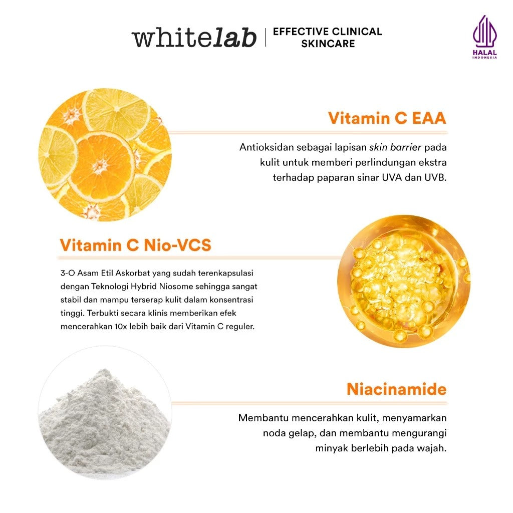 Whitelab Glow Booster C-Dose+ Day Cream - Pelembap Krim Pagi Pencerah Wajah untuk Kulit Kering dengan Niacinamide & UV Filter