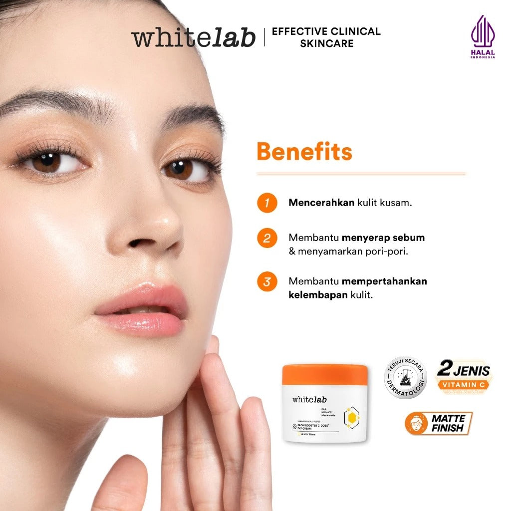 Whitelab Glow Booster C-Dose+ Day Cream - Pelembap Krim Pagi Pencerah Wajah untuk Kulit Kering dengan Niacinamide & UV Filter
