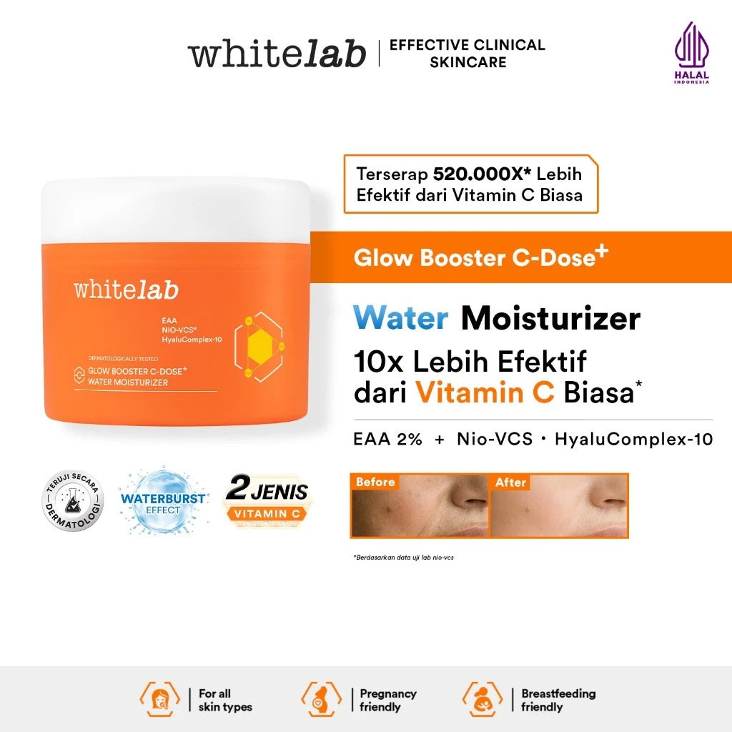 Whitelab Glow Booster C-Dose+ Water Moisturizer - Pelembap Pencerah Wajah, Menghidrasi dengan Hyaluronic & Tekstur Ringan
