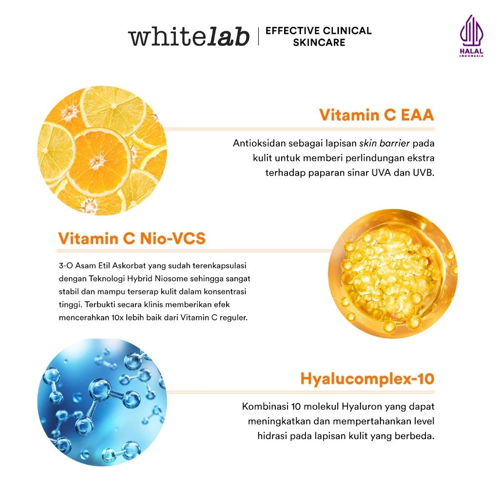 Whitelab Glow Booster C-Dose+ Water Moisturizer - Pelembap Pencerah Wajah, Menghidrasi dengan Hyaluronic & Tekstur Ringan