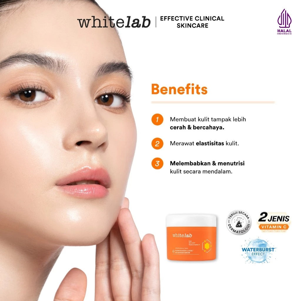 Whitelab Glow Booster C-Dose+ Water Moisturizer - Pelembap Pencerah Wajah, Menghidrasi dengan Hyaluronic & Tekstur Ringan