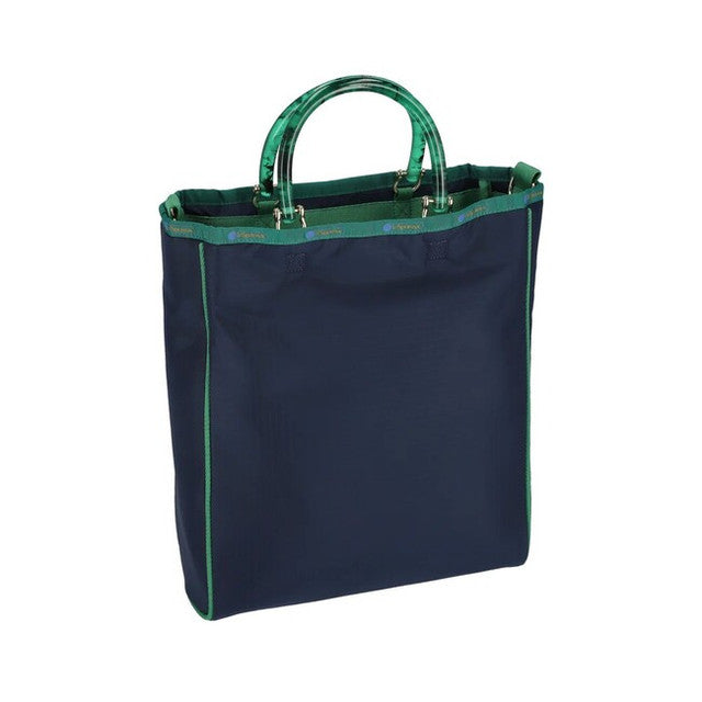 Lg 2 Zip Pocket Tote In Navy Heart Leopard