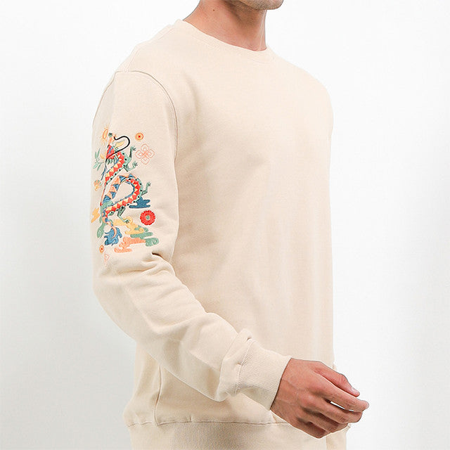 Obermain Pakaian Pria Outerwear Dragon Pullover In Beige