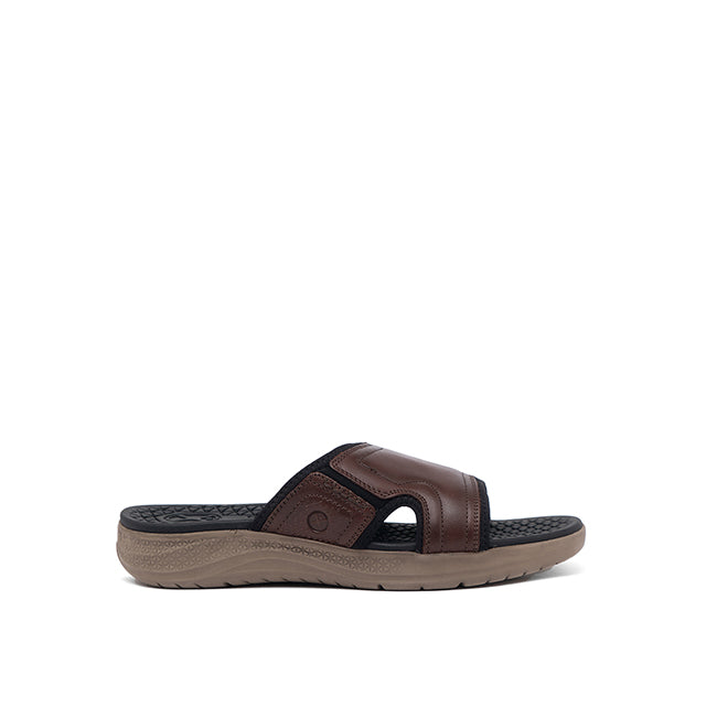 Hush Puppies Men Sandals Activate Band Slide In Dark Brown Leather
