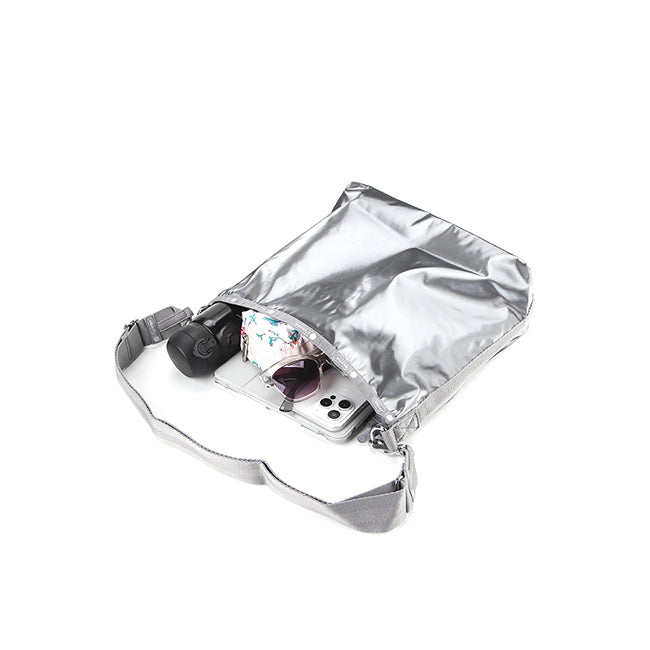 Medium Zip Shoulder In Gunmetal Gray Shine