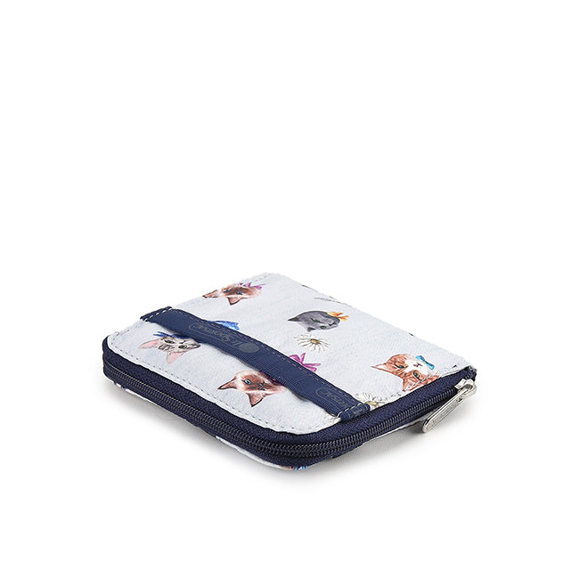 Compact Zip Wallet In Playful Cats Sky Blue