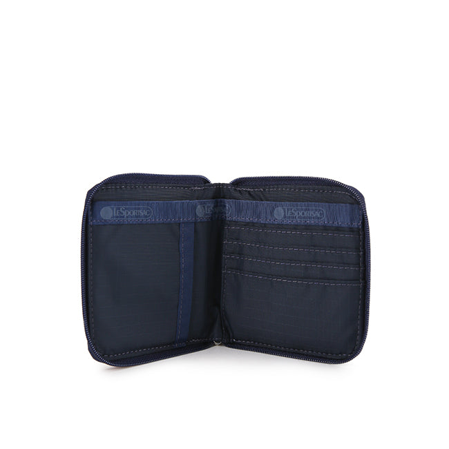 Compact Zip Wallet In Playful Cats Sky Blue