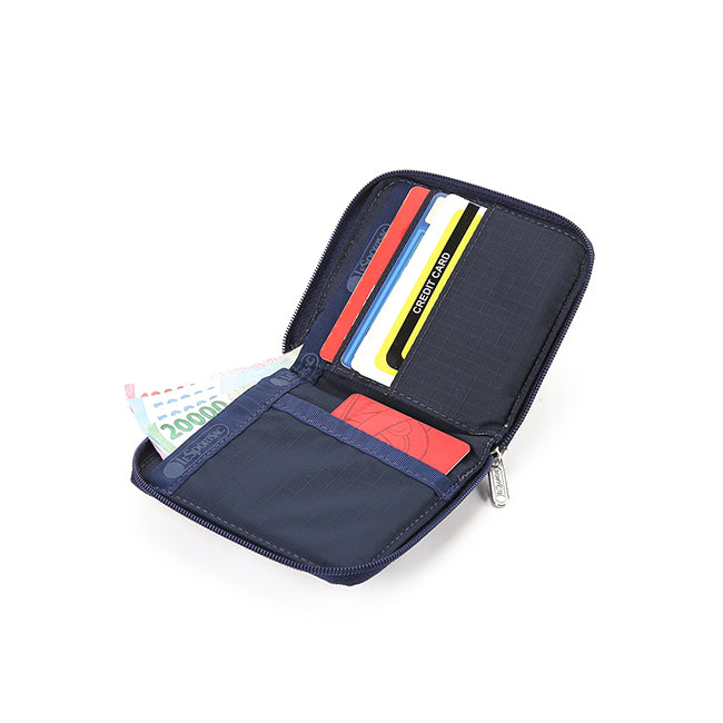 Compact Zip Wallet In Playful Cats Sky Blue