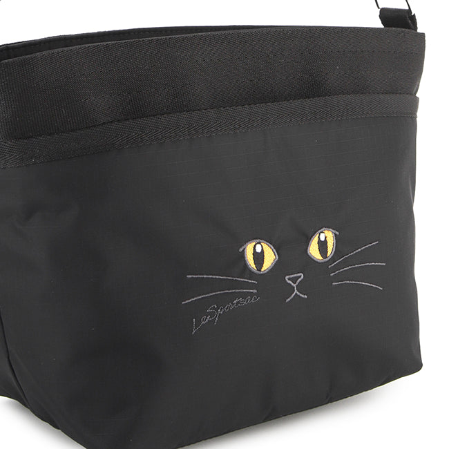 LeSportsac Unisex Small Bucket Bag In Black Cats Embroidery