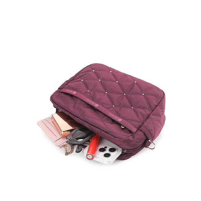 Deluxe Crossbody In Wine Quilt Studs