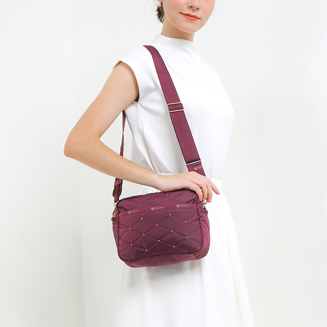 Deluxe Crossbody In Wine Quilt Studs
