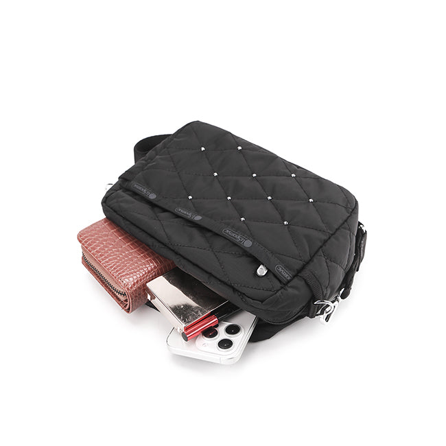 Deluxe Crossbody In Black Quilt Studs