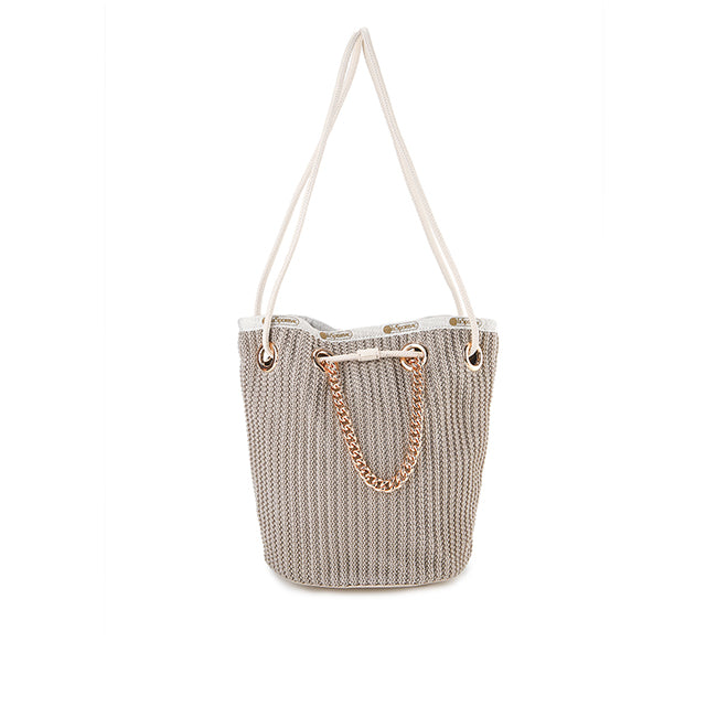Chain Crochet Sm Bucket In Beige Crochet